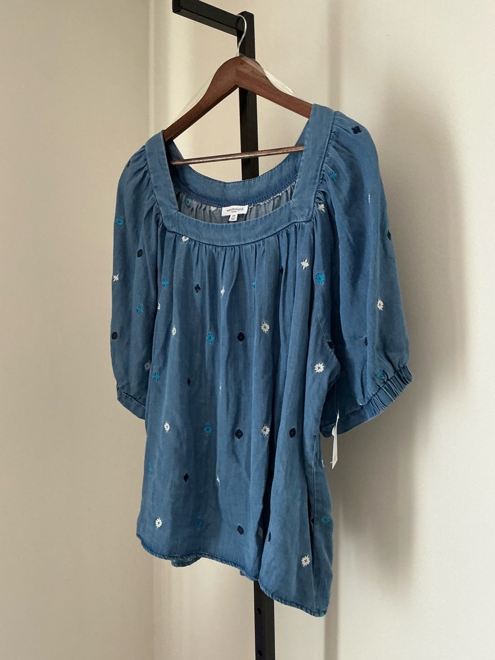 🆕 Westbound | Chambray Embroidered Peasant Top
